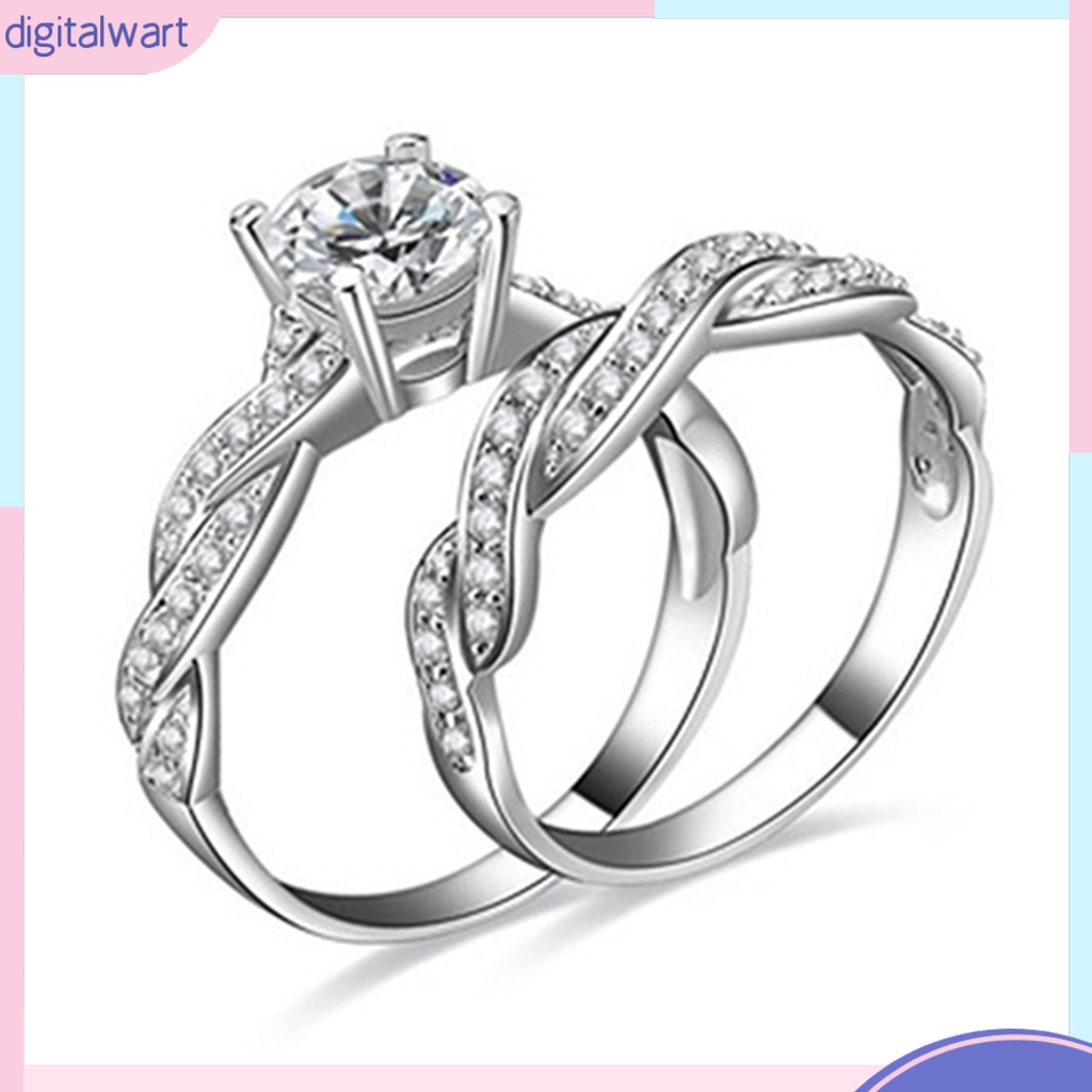 Bộ 2 nhẫn đính hôn mạ bạc 925 đính đá xinh xắn