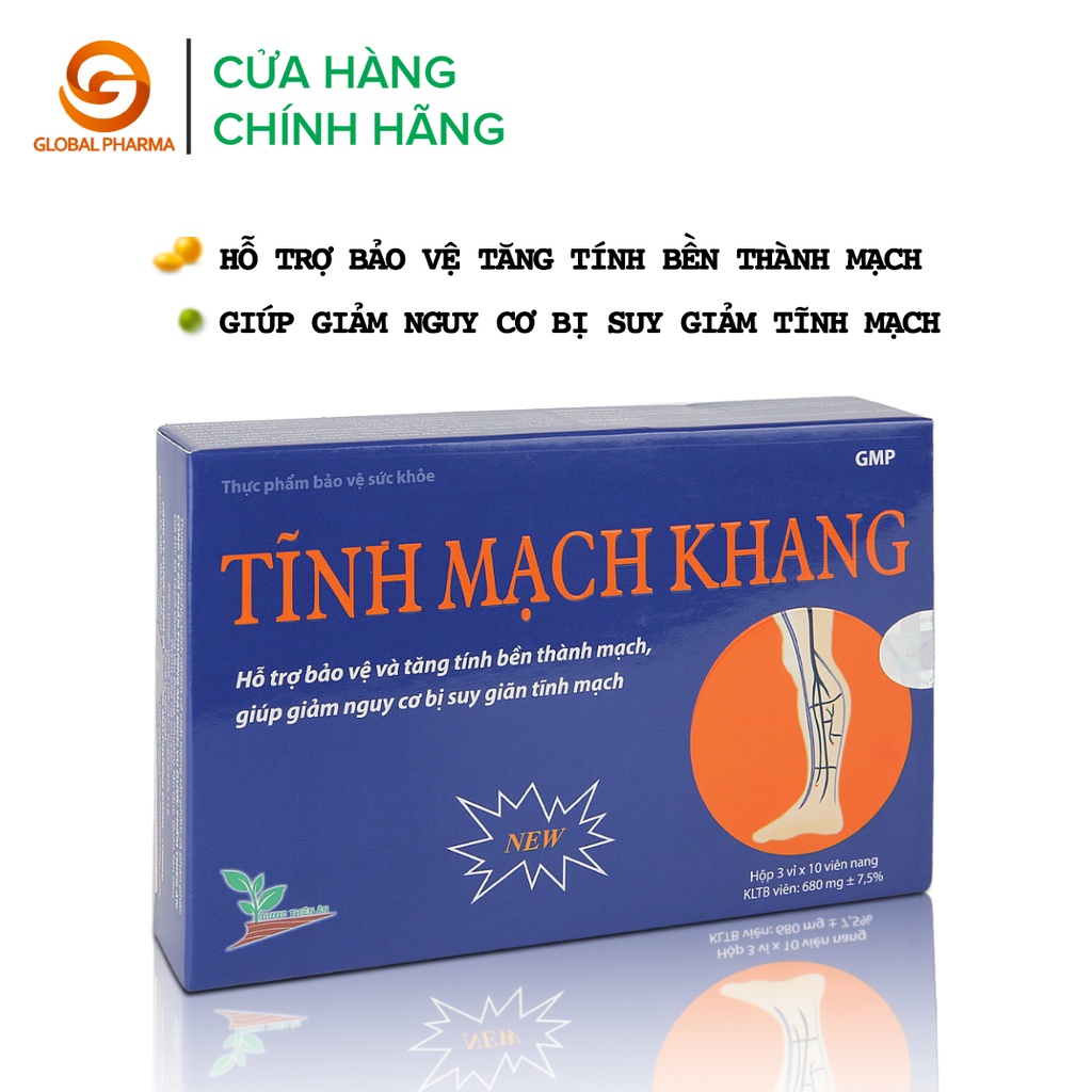 Tĩnh mạch khang AN CHÂU giúp tăng độ bền thành mạch, phòng suy giãn tĩnh mạch hộp 3 vỉ 30 viên -Global Pharma