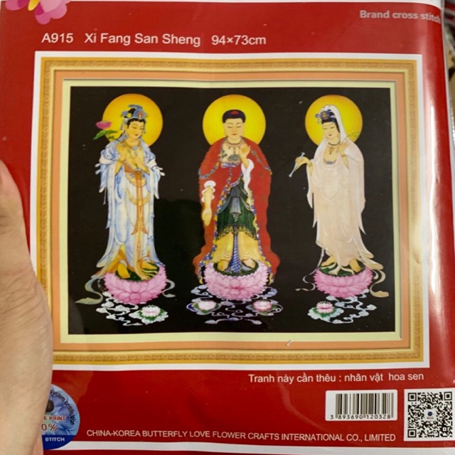 Tranh thêu chữ thập Tam Thế Phật A915 (94x73cm) chưa thêu