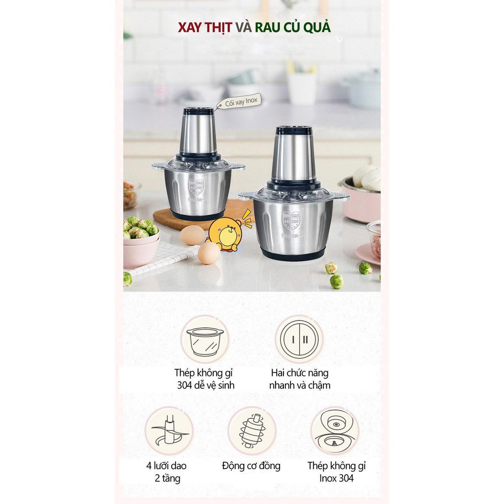 Máy Say Thịt Mini Đa Năng Cầm Tay Cao Cấp Công Xuất Lớn Cối Inox 304