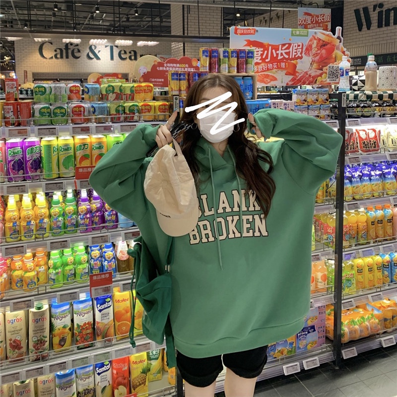 Áo hoodie tay dài dáng rộng in chữ cá tính dễ phối đồ thời trang