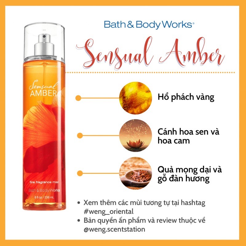 (MÙI HOT) Xịt thơm toàn thân Bath & Body Works mùi Sensual Amber