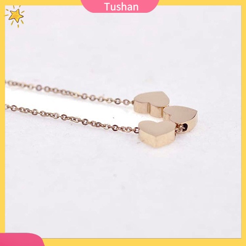 TUSH_Women's Fashion Jewelry Three Love Heart Chain Pendant Statement Choker Necklace