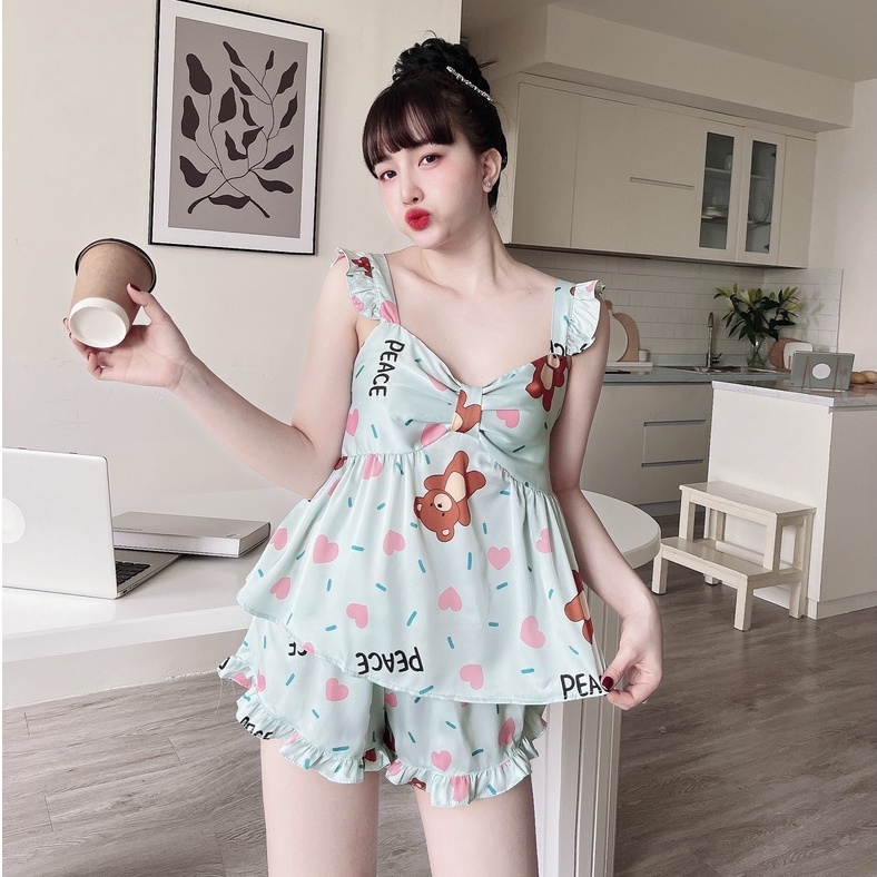 Đồ mặc nhà nữ SOJUN Bộ Đùi Latin Nơ Cánh Tiên 40-65 kg