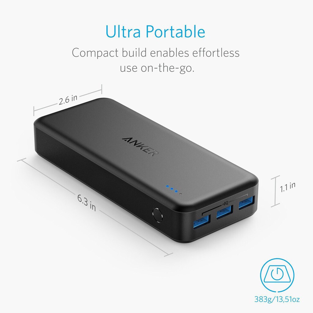 Pin sạc dự phòng Anker Powercore Elite 20000mAh 30W 03 cổng sạc PIQ A1273