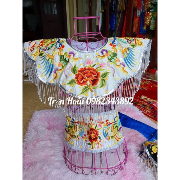 Phụ kiện hầu đồng - set xây cổ và đai hầu đồng , xây gấm thêu , đai hầu , trấn hầu gấm thêu