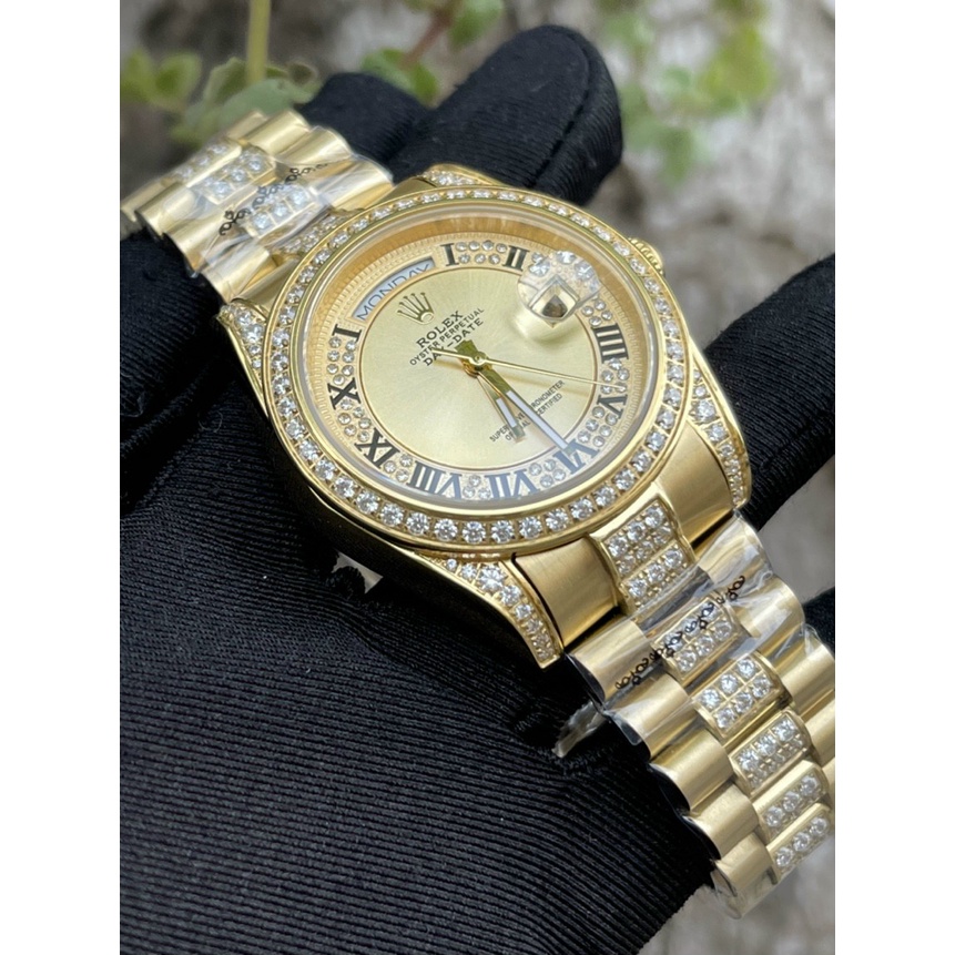 Đồng hồ Nam Rolex vuông cơ automatic  6kim trăng sao mặt vuông size 40-41 dây kim loại mặt trắng vỏ vàng