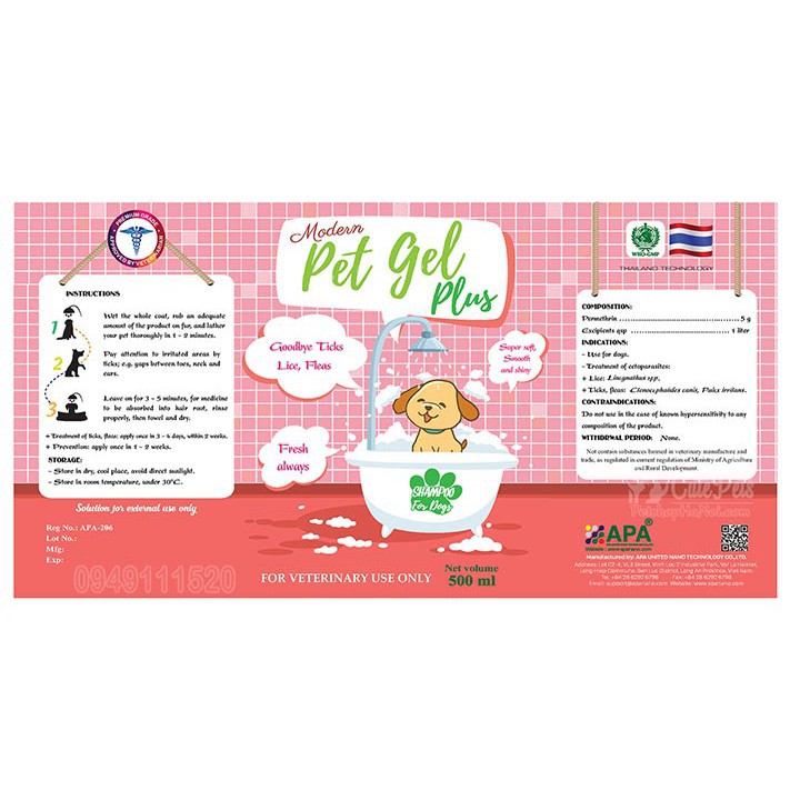 Sữa Tắm Diệt Ve Rận Bọ Chét Chó Mèo Modern Pet Gel PLUS 500 ml Giá Rẻ #MintPet