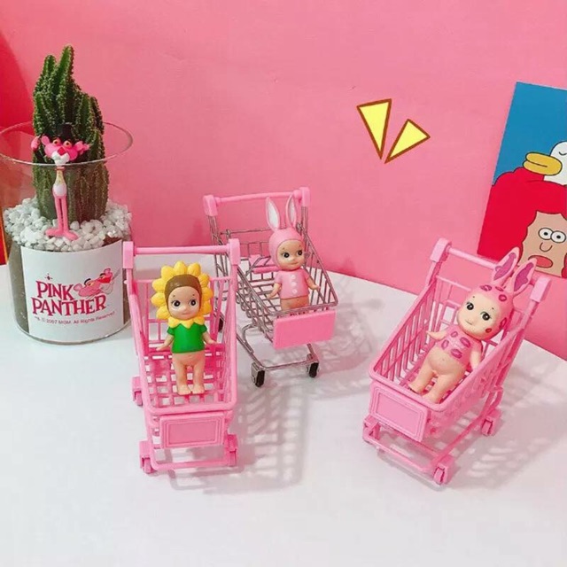 Xe Đẩy Siêu Thị ❤️ Xe Đẩy Đồ Chơi Mini Chất Liệu Thép Không Rỉ Trang Trí Bàn Học