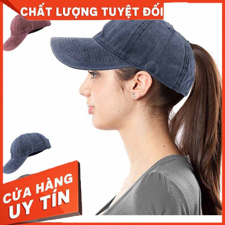 Mũ lưỡi trai trơn đội tóc đuôi ngựa - Hàng nhập khẩu