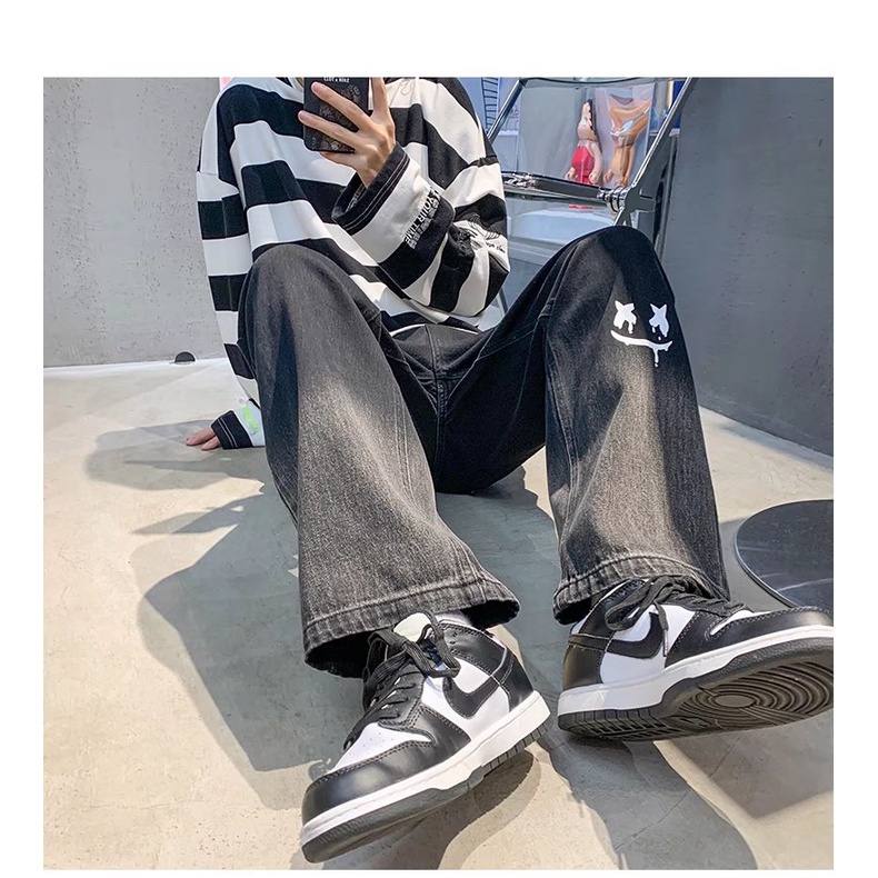 Quần jean dài ống rộng màu sắc gradient phong cách hip hop năng động thời trang dành cho nam