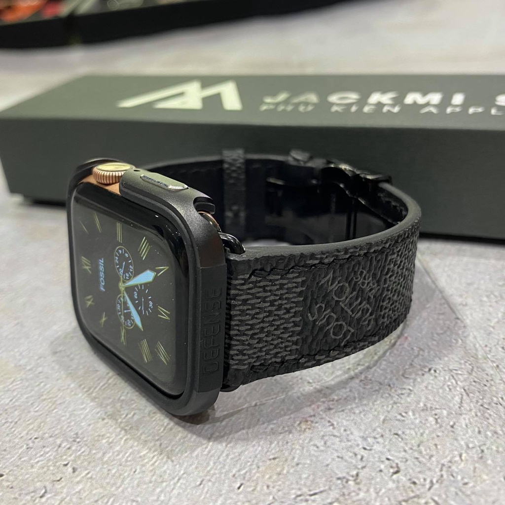 [DÂY DA SIMILI] DÂY DA LV HỌA TIẾT CARO MÀU ĐEN KHÓA BƯỚM CHO APPLE WATCH SERIES 1=&gt;6 (BẢO HÀNH 1 NĂM)