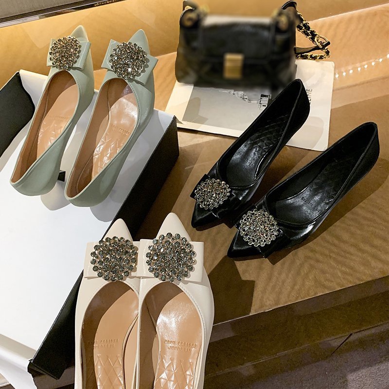 Giày cao gót mũi nhọn phối pha lê sáng màu trắng thanh lịch cho cô dâu/phù dâu