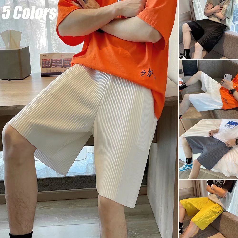 Quần Short Thể Thao Vải Lụa Lạnh Xếp Ly Màu Trơn Nhanh Khô Thời Trang Mùa Hè Cho Nam