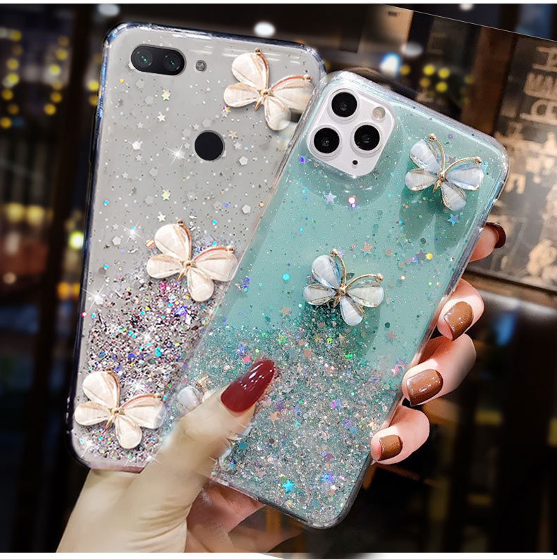 Ốp Điện Thoại Kim Loại Màu Trắng/Xanh Lá Hình Bướm Cho OPPO A16 Reno 6 Z 5 5F 4F 4 3 2F F3 Plus F1s F3 F5 Youth F7 F9 F11 Pro