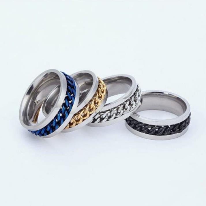 Nhẫn inox phối xích xoay nam nữ nhiều màu cao cấp thời trang thép không gỉ fashionmp khui bia