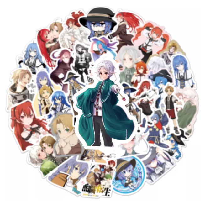 Combo 50 cái sticker Anime Mushoku Tensei - Thất nghiệp chuyển sinh không thấm nước dán vali, mũ bảo hiểm, laptop...