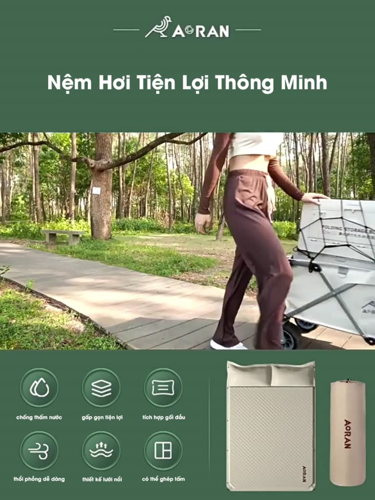 Đệm đơn đôi dã ngoại tự phồng kèm gối, nệm tự bơm hơi du lịch - Chính Hãng Pehouse | BigBuy360 - bigbuy360.vn