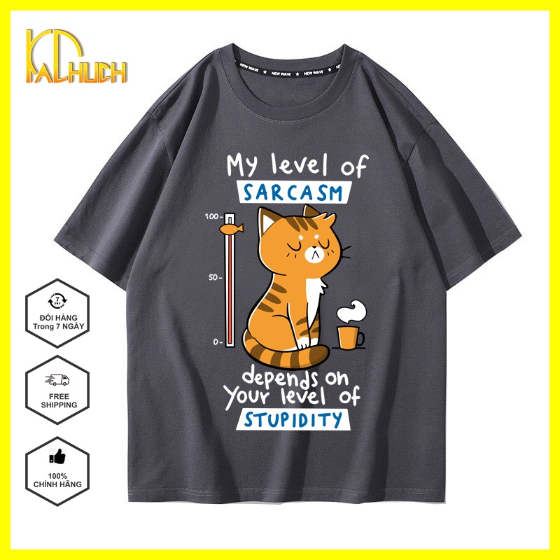 ÁO THUN NAM NỮ UNISEX TAY LỠ FORM RỘNG IN MÈO MY LEVEL SIÊU CƯNG