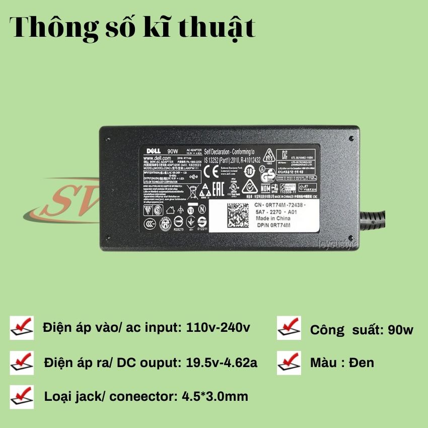 [Sạc ZIN] Sạc laptop dell 4,62 kim nhỏ savintech, sạc máy tính dell zin cao cấp bảo hành 12 tháng