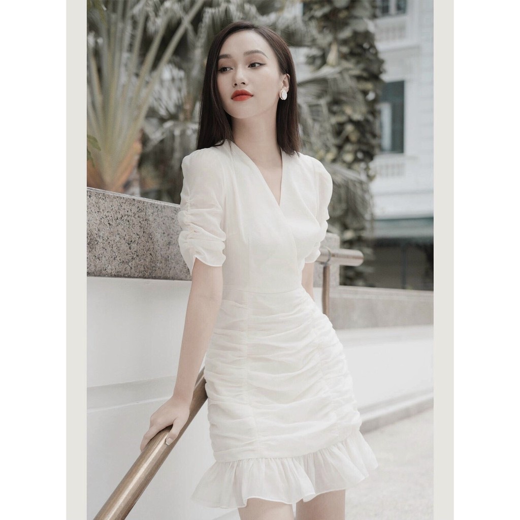 Đầm đi chơi, đi dạo cổ vuông tay lở nhẹ nhàng Helen Dress