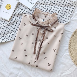 Áo sơ mi cổ nhún họa tiết BERI (Nâu nhạt) - AK228