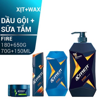 Combo Dầu gội XMen Fire 650g+Sữa tắm 180g+Sáp vuốt tóc Clean cut 70g+Xịt khử mùi 150ml