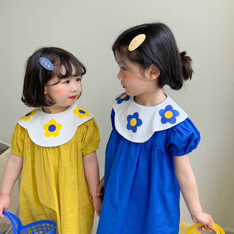 Đầm Tay Phồng Ngắn In Họa Tiết Hoa Phong Cách Hàn Quốc Thời Trang Mùa Hè Xinh Xắn Cho Bé Gái