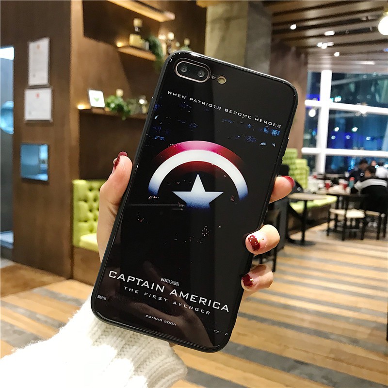 Ốp lưng đôi mặt lưng kính cường lực siêu anh hùng Captain và Superman 2 cho Iphone 6, 6plus, 7, 7plus, 8, 8plus, X