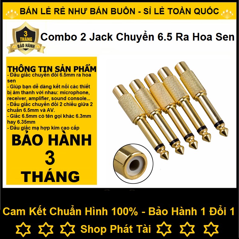 Bộ 2 Jack rắc chuyển 6 Ly Sang Đầu Hoa Sen AV - Jack Mono 6.5 RCA Ra AV Cái - Hàng Chuẩn Loại Tốt - Bảo Hành Lỗi 1 Đổi