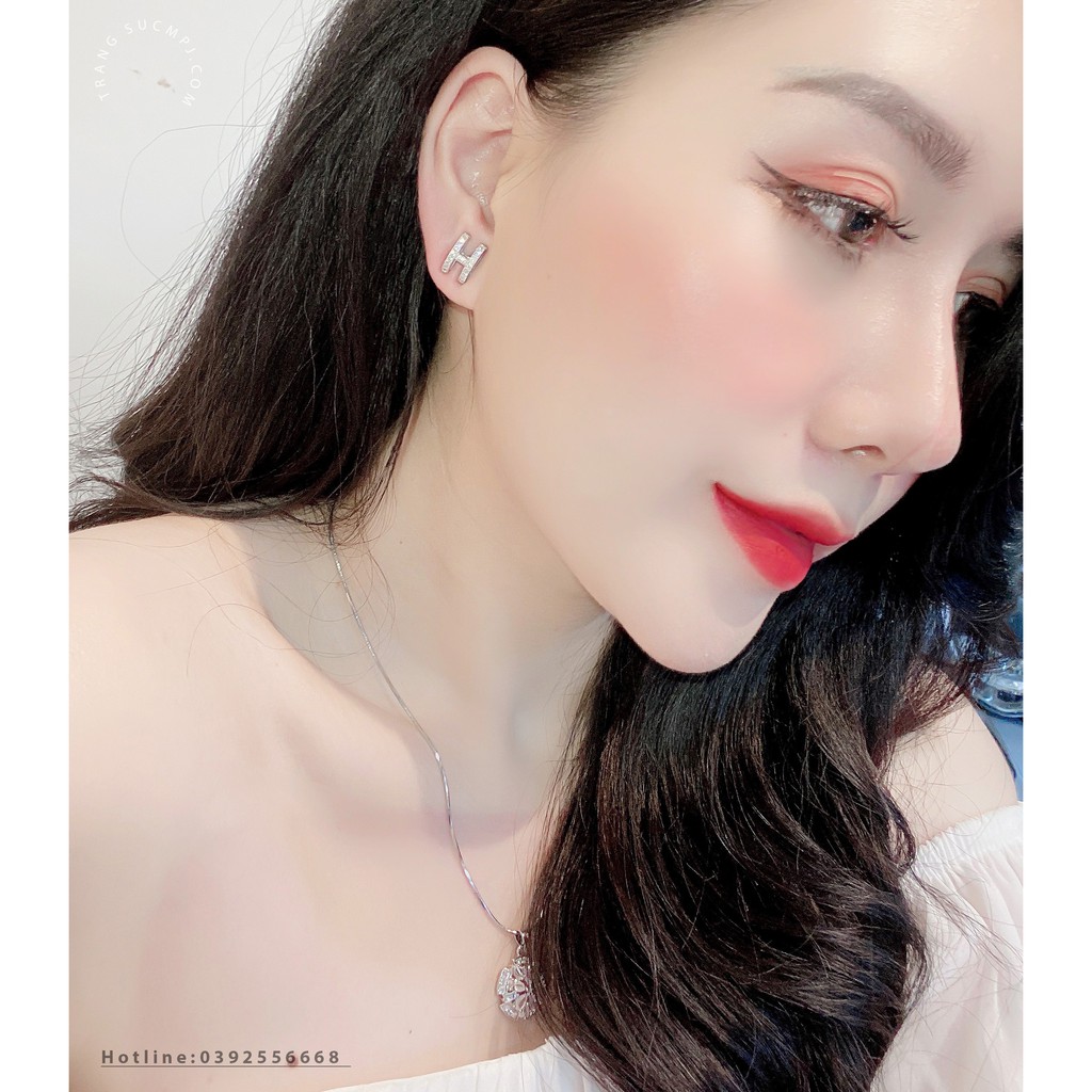 Bông Tai Bạc 925 Hình Chữ H Her Mer TẶNG KÈM Hộp Nhung Cao Cấp - Trang Sức Bạc Mạnh Hải