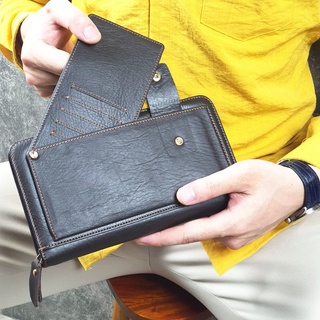 [Da thật] Clutch cầm tay nam da bò thật CL136LEA (Đen/Coffee) - 100% da bò thật, bảo hành 3 năm