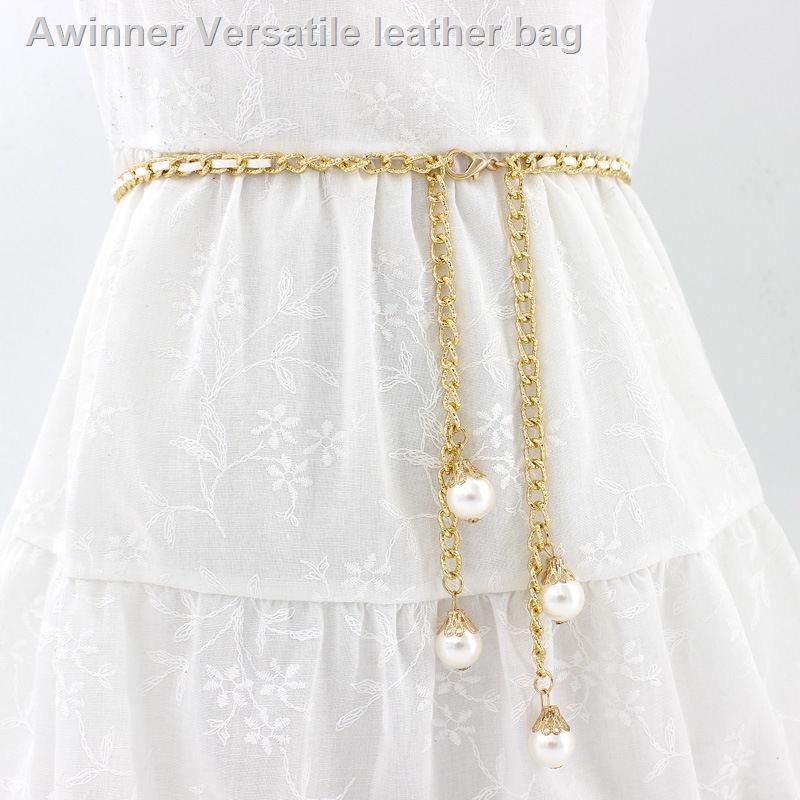 Dây đai thắt lưng dạng dây xích tua rua đính hạt ngọc trai phong cách đơn giản dành cho nữ mặc váy