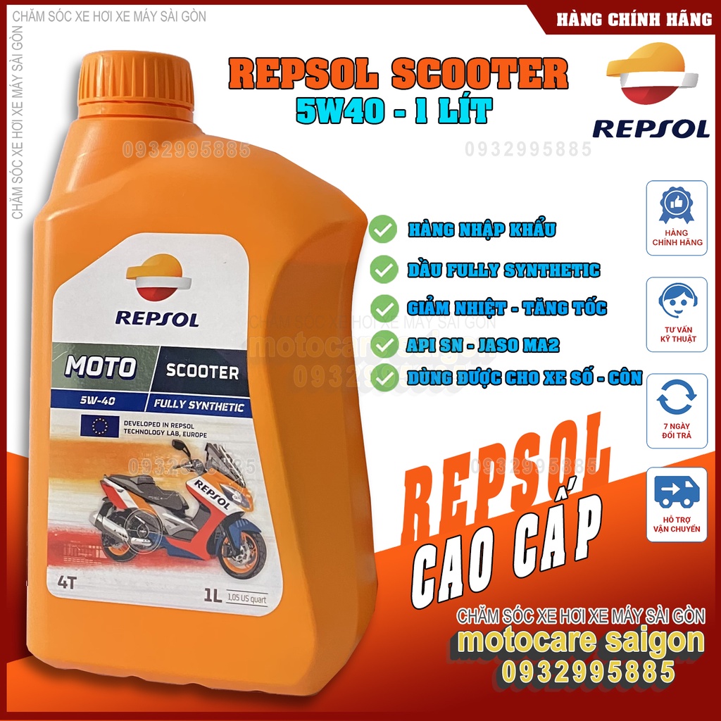 Nhớt Repsol Scooter Fully Synthetic 5W40 1L, nhớt cao cấp dành cho xe tay ga