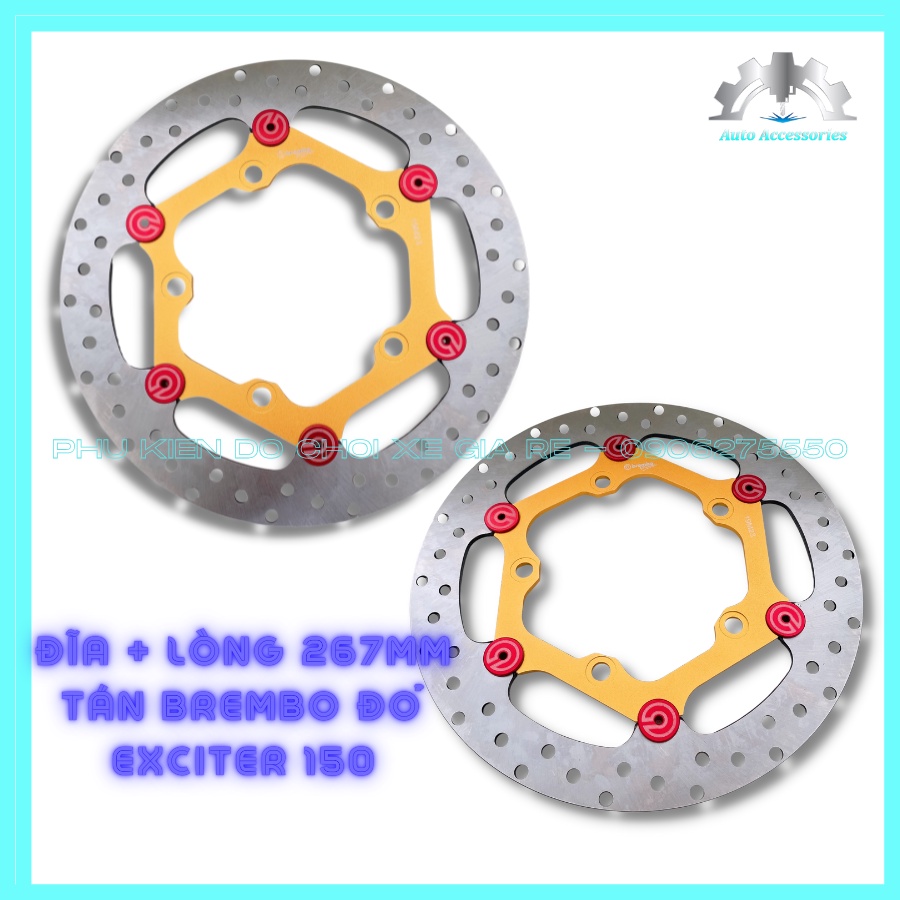 Đĩa Thắng Trước OVERSIDE 5 lỗ size 267mm gắn như Zin Exciter 150/155 (Ex150 Ex155)- Kèm Lòng Vàng Tán Đỏ Brcmbe như hình