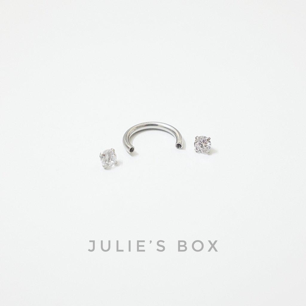 Khuyên Tai Titan Unisex Chữ U Màu Bạc 2 Đá Tròn 3mm Không Gỉ Sét Không Ngứa Bông Tai Julies Box 66