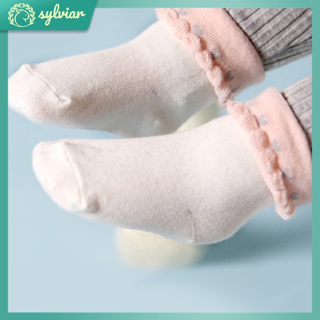 Vớ Cotton Giữ Ấm Chống Trượt Phối Ren Kiểu Công Chúa Cho Bé Gái Sơ Sinh
