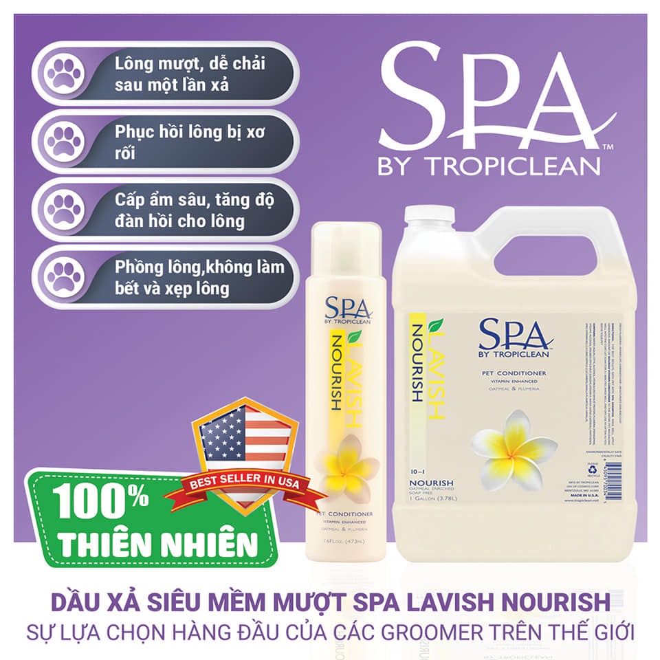 Dầu xả dưỡng lông mềm mượt Spa Tropiclean cho chó mèo xuất xứ Mỹ