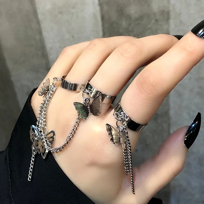 Nhẫn Nhiều Lớp Hình Cánh Bướm Dây Xích Phong Cách Punk Thời Trang Cho Nữ