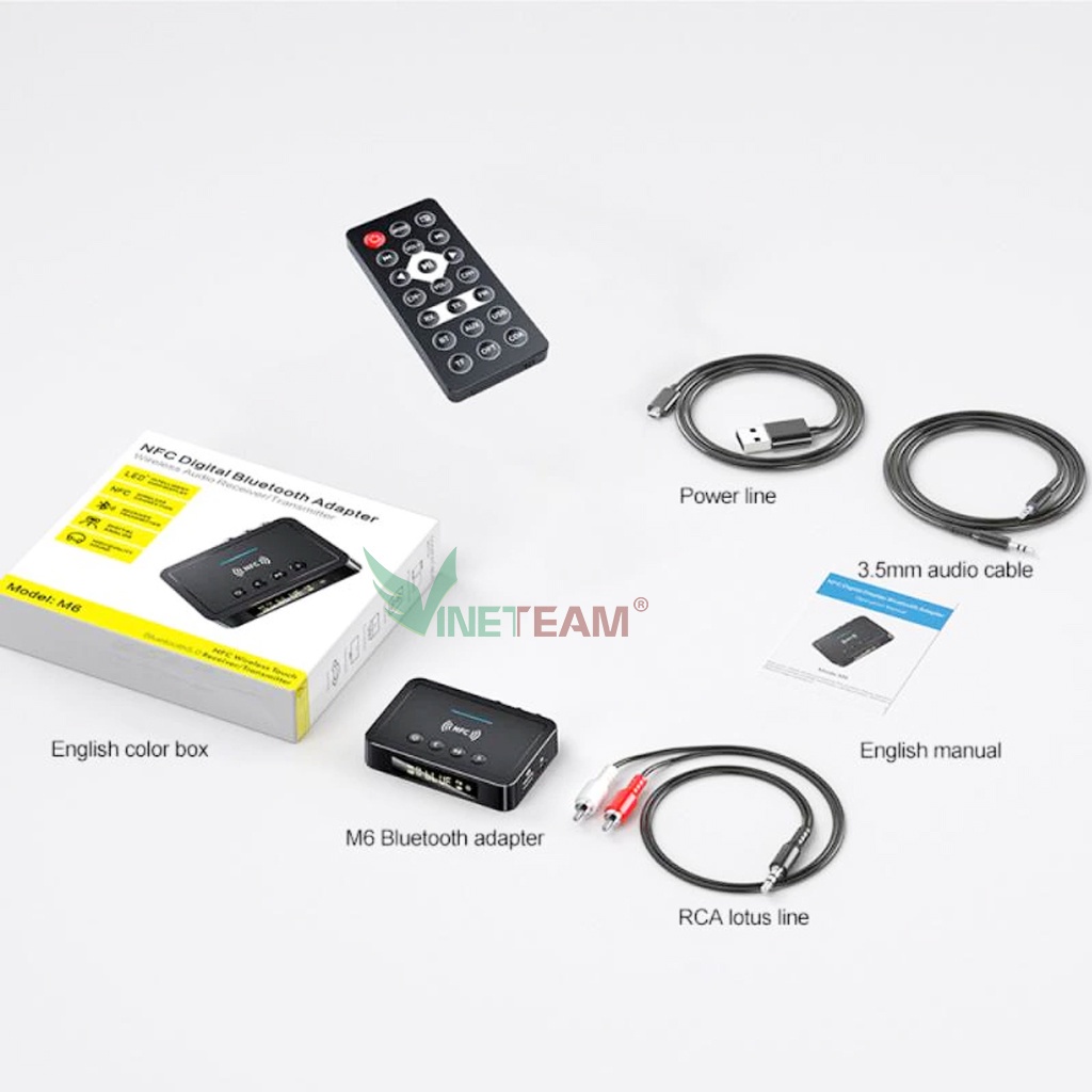 Thiết Bị Nhận Bluetooth NFC Cho Loa Và Amply Vinetteam M6 Jack Cắm Aux Không Dây Dành Cho loa và Amply RCA -4546