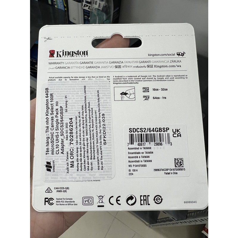 Thẻ nhớ MicroSD Kingston /withouth Adapter 100MB Canvas Select Plus chính hãng Synnex FPT phân phối