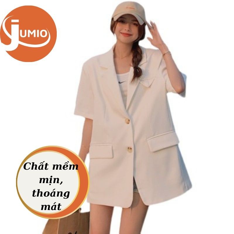 Áo blazer cộc tay túi nắp nữ áo vest khoác ngoài phong cách hàn quốc màu trắng be JUMIO ABL