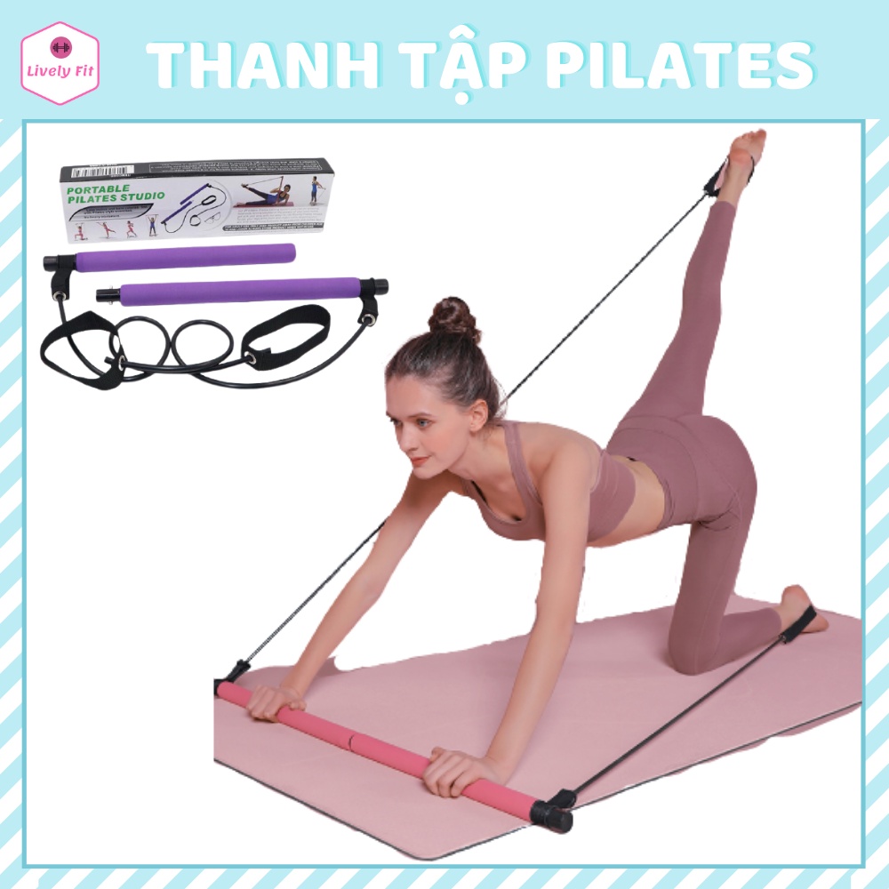 Thanh Tập Pilates Kèm Dây Kháng Lực, Gậy Tập Squat Stick, Xà Đơn Yoga, Thiết Bị Tập Luyện Chống Đẩy Đa Năng