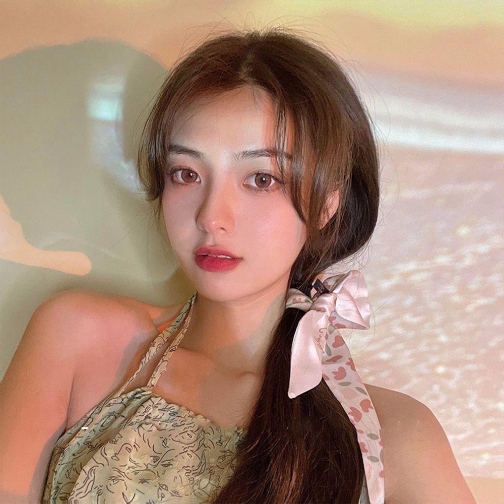 Khăn Lụa Buộc Tóc Đính Nơ Họa Tiết Hoa / Trái Cây Kiểu Hàn Quốc Thời Trang Mùa Hè Wmes