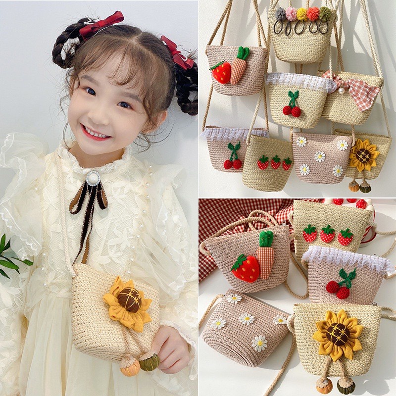 Túi cói đeo chéo cho bé gái dễ thương 1- 6 tuổi