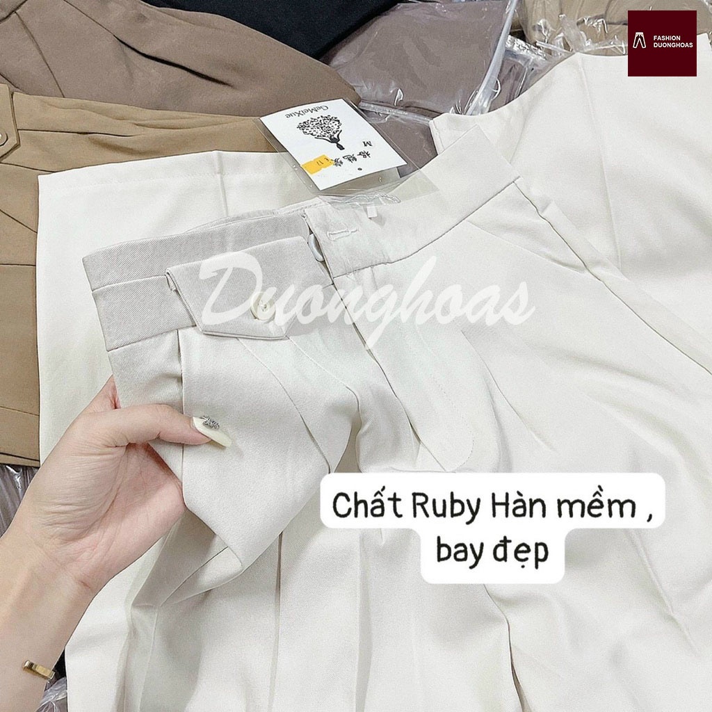 Quần ống rộng nữ cạp cao có trang trí nắp túi chất Ruby mềm mịn phong cách hàn quốc trẻ trung m020