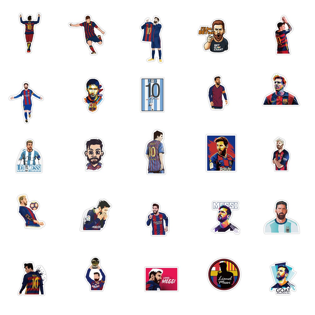 Sticker Neymar Messi Roanldo Bộ 50 Miếng Decal Bóng Đá Cắt Sẵn Dán Trang Trí Điện Thoại Laptop Mũ Bảo Hiểm Xe Vali