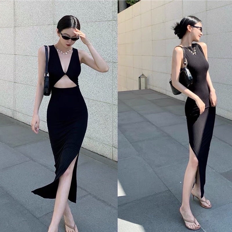 Đầm Sát Nách Form Ôm Body Dáng Dài Xòe Thiết Kế Đan Xoắn Sau Lưng Siêu Quyến Rũ