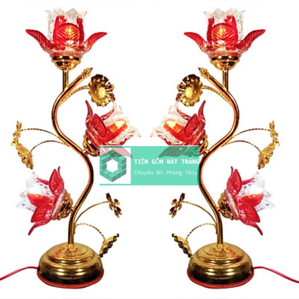 Đèn Thờ Pha Lê 3 Ngọn Cao 35cm-55cm gồm 2 đèn