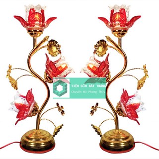 Đèn thờ pha lê 3 ngọn cao 35cm-55cm gồm 2 đèn